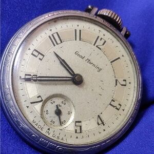 Good Morning Ticking Vintage Made In USA Pocket Watch Manual Wind 48mm
Ticking
